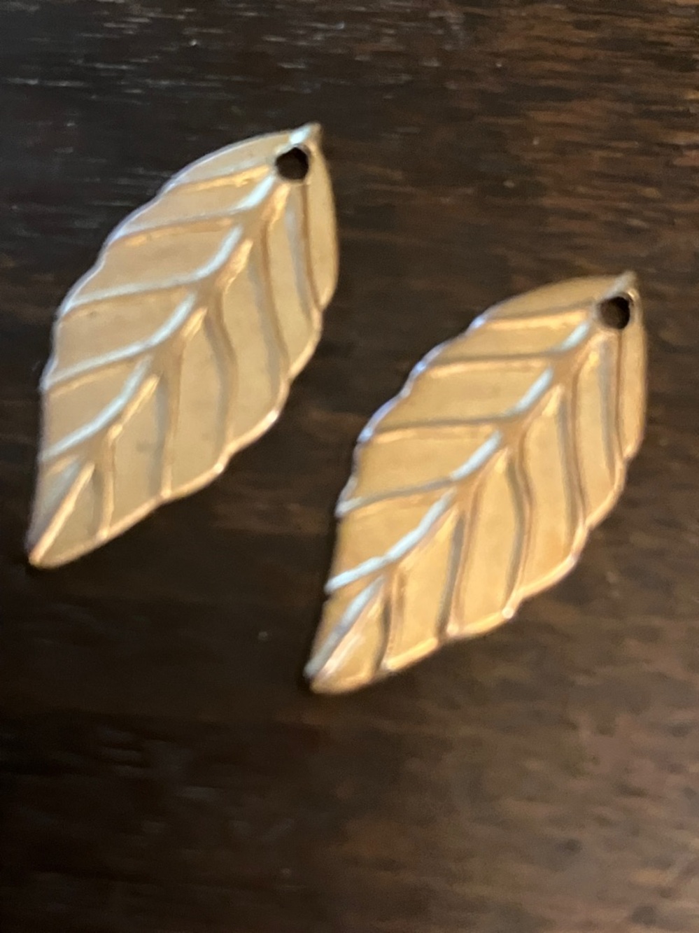 Gold Leaf Charm Pair - Textured Metal Pendants